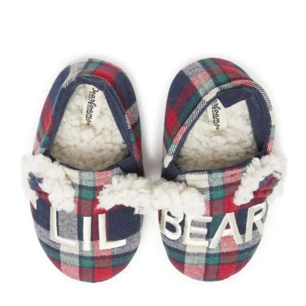 Dearfoams Cozy Comfort Childs Lil Bear Christmas Slippers Plaid Size 7/8 NWT